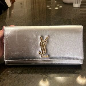 Saint Laurent Silver Calfskin Clutch